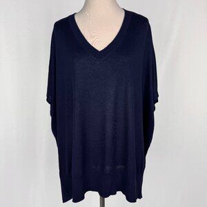 Diane von Furstenberg Women's M/L Navy Poncho Sweater Short Sleeve Silk Cashmere